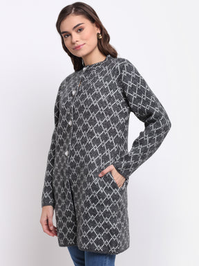 Round Neck Checked KNIT Coat