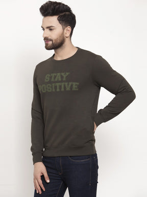 Mens Printed Olive Round Neck Sweat Shirt