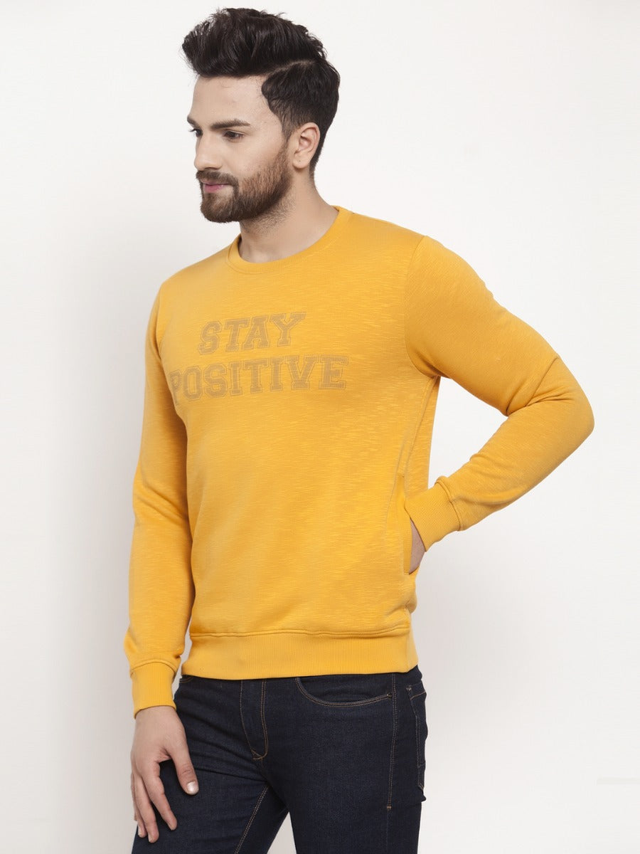 Mens Printed Mustard Round Neck Sweat Shirt