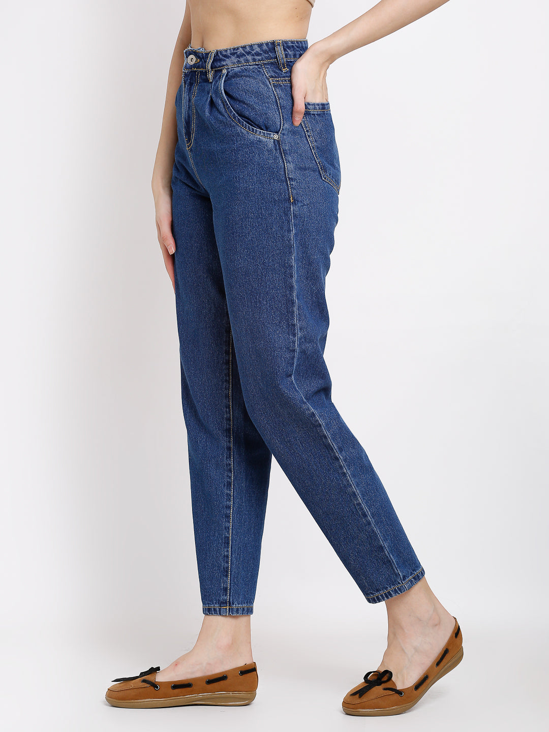 women loose fit ankle length blue jeans