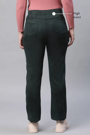 Forest Green Suede Mid Rise Straight Jegging