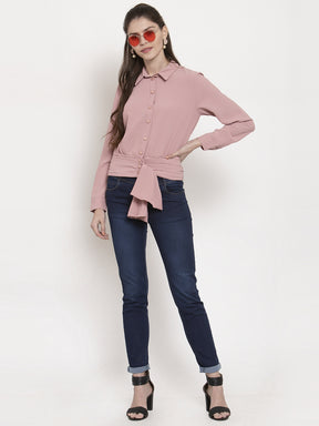 Ladies Pinkish waist tied Collared Top