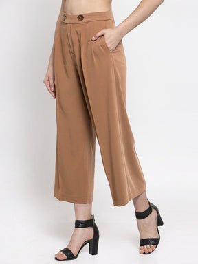 Women Solid Rust Plazo With Button Detail