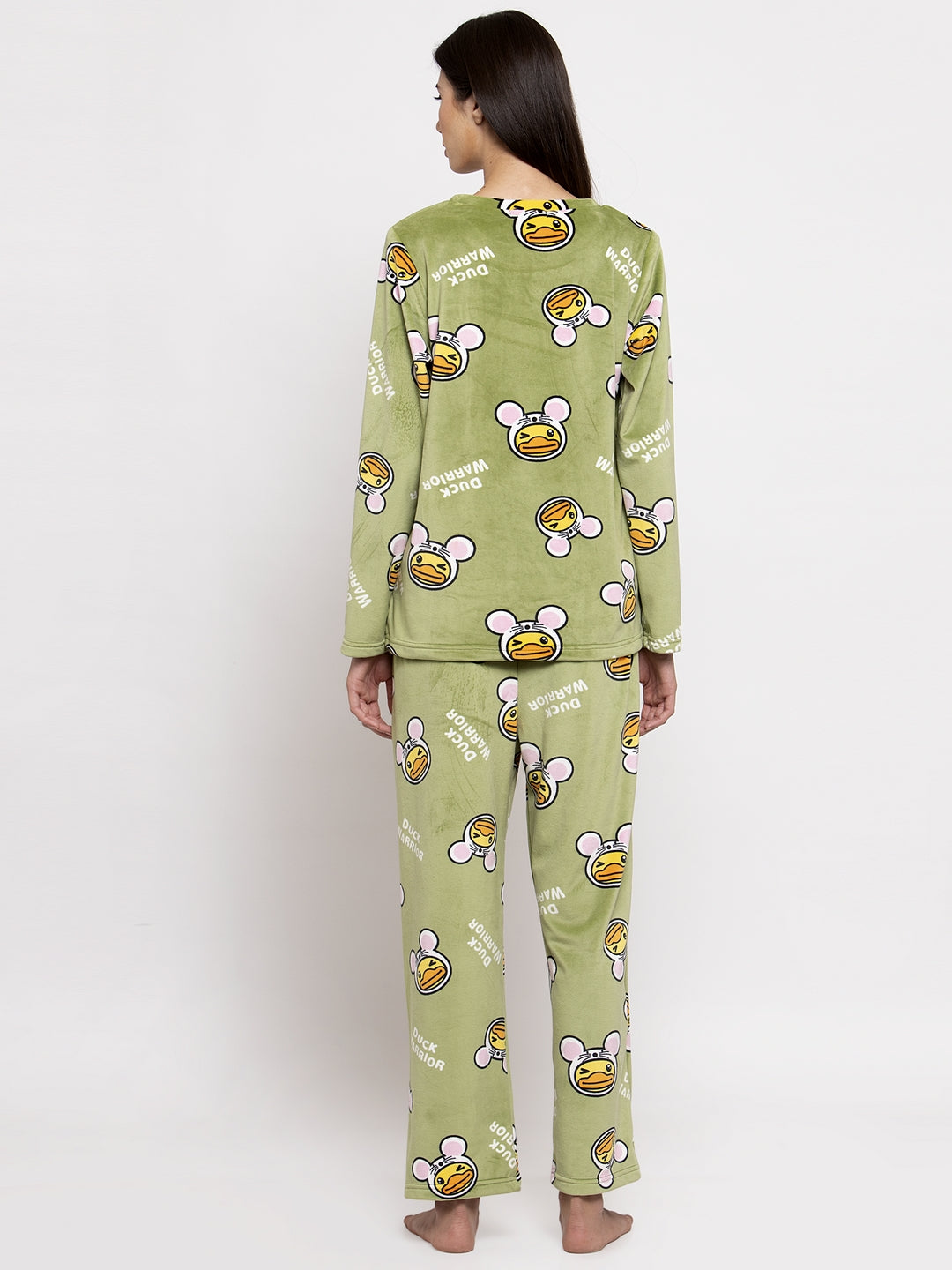 Women Green Printed Round Neck Night Suit
