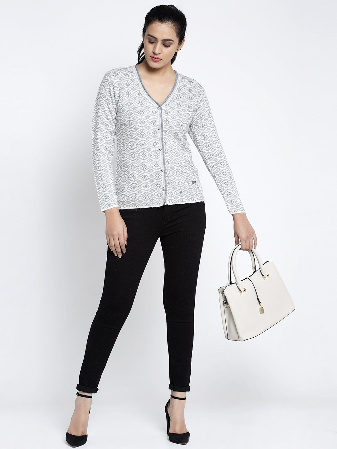 Women Grey Dyed Printed Cardigan