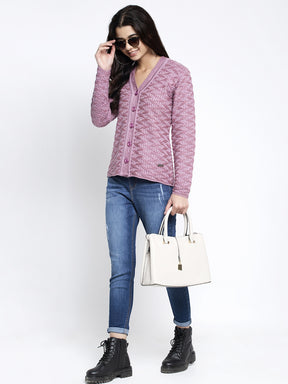Women Purple V-Neck Embroidered Cardigan