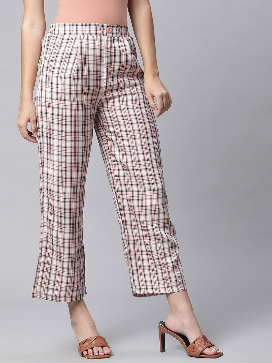 Women Peaches Pink Checked Lower