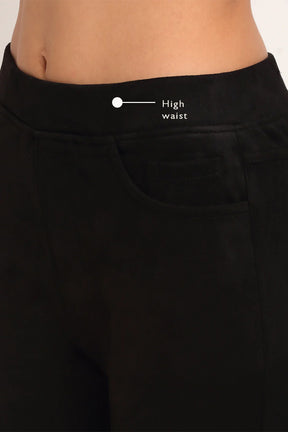 Black Straight Fit Suede Mid Rise Jegging
