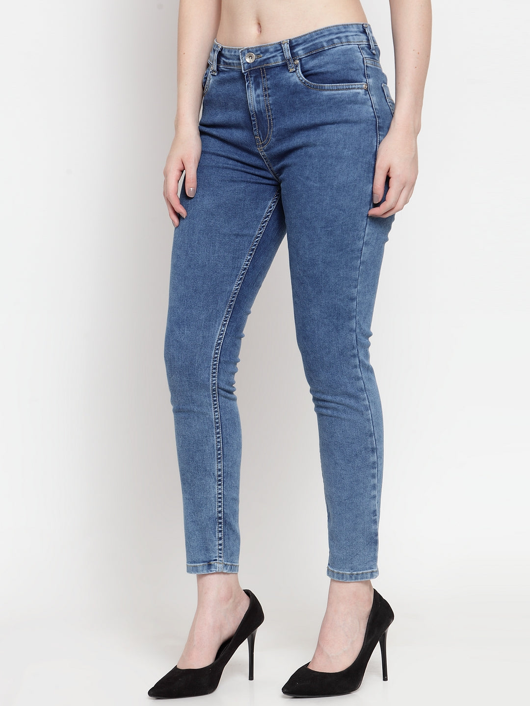 Women Blue Denim Straight Fitted Jeans