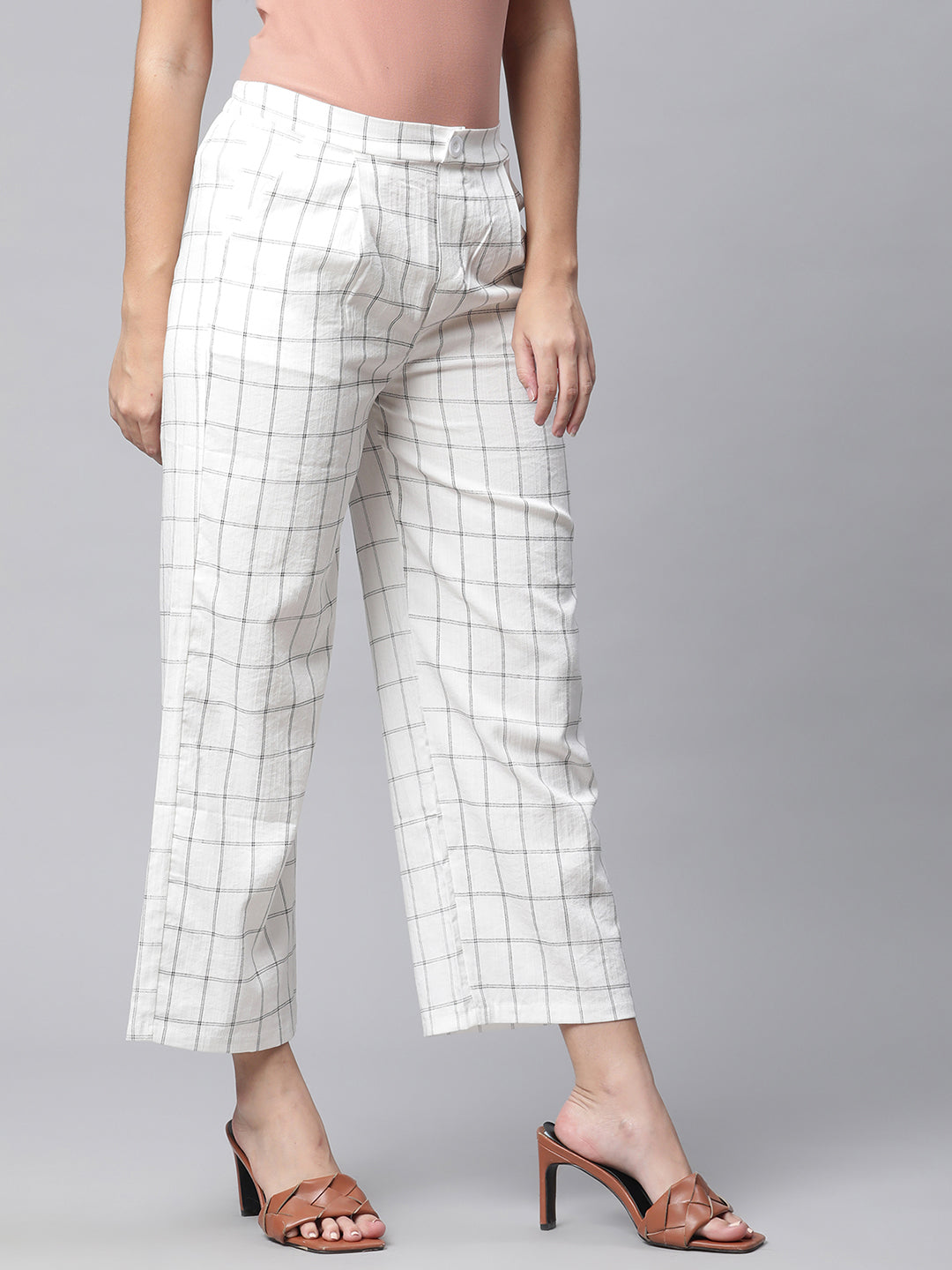 Women White Checked Lower