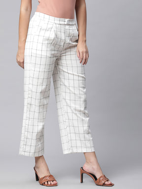 Women White Checked Lower
