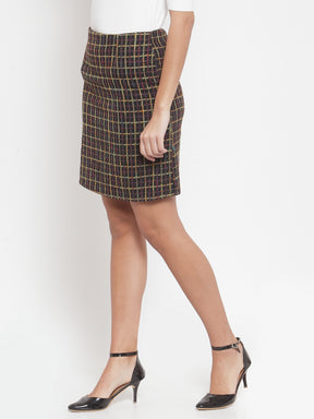 Women Checked Black Texture Skirt