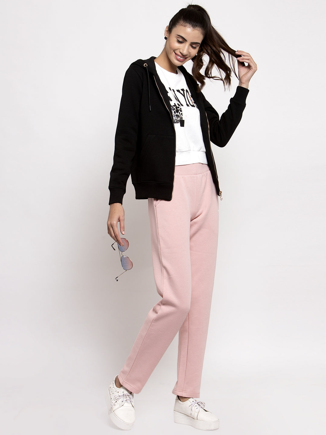 Pink Colour Straight Fit Fleece Lower