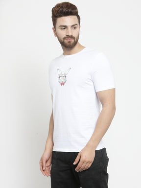 Men Nerd Bunny Animation Printed White T-Shirt