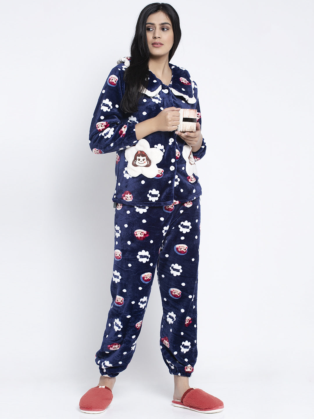 Women Blue Printed Night Suit