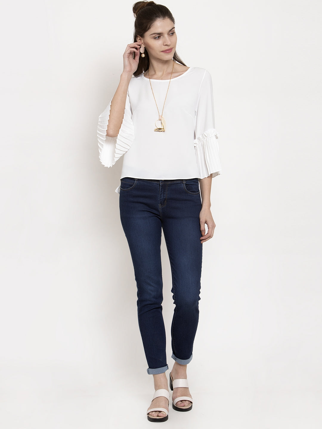 Ladies Flared-Fit Bell Sleeves White Top