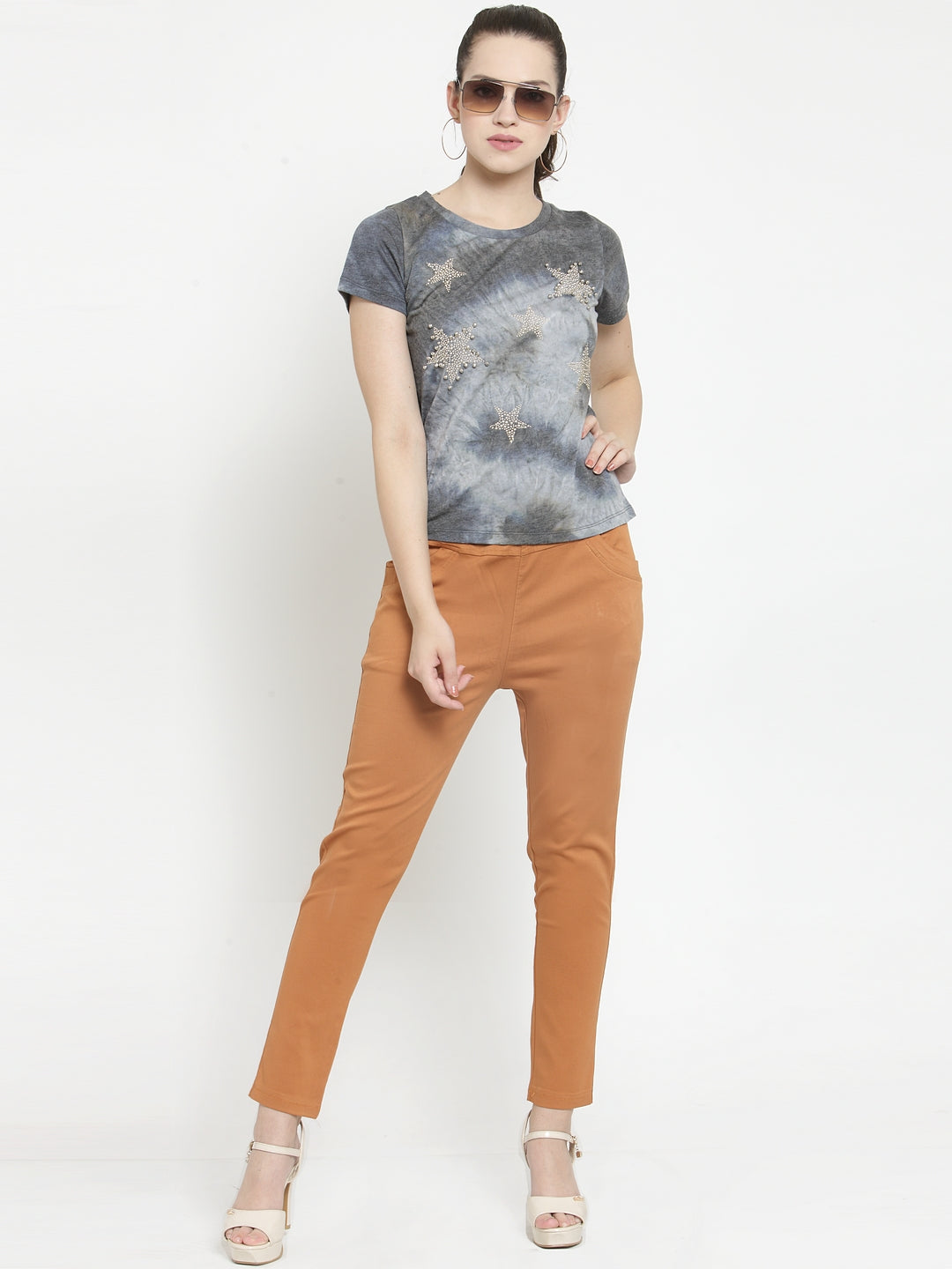 Women Rust Orange Mid-Rise Stretchable Casual Jegging