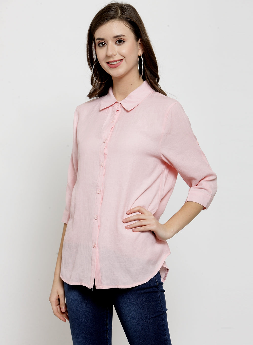 Women Plain Pink And White Combo Of 2 Collar Shirt