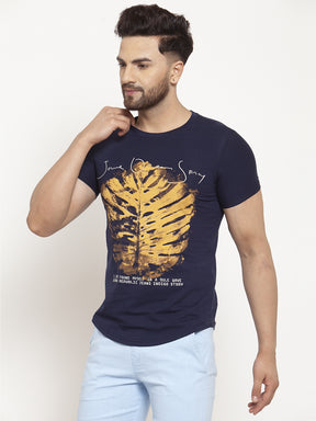 Mens Navy Blue Hosiery Printed T-Shirt