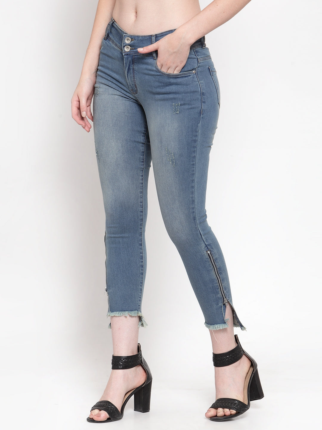 Women Blue Washed Denim Skinny Fitted Jeans