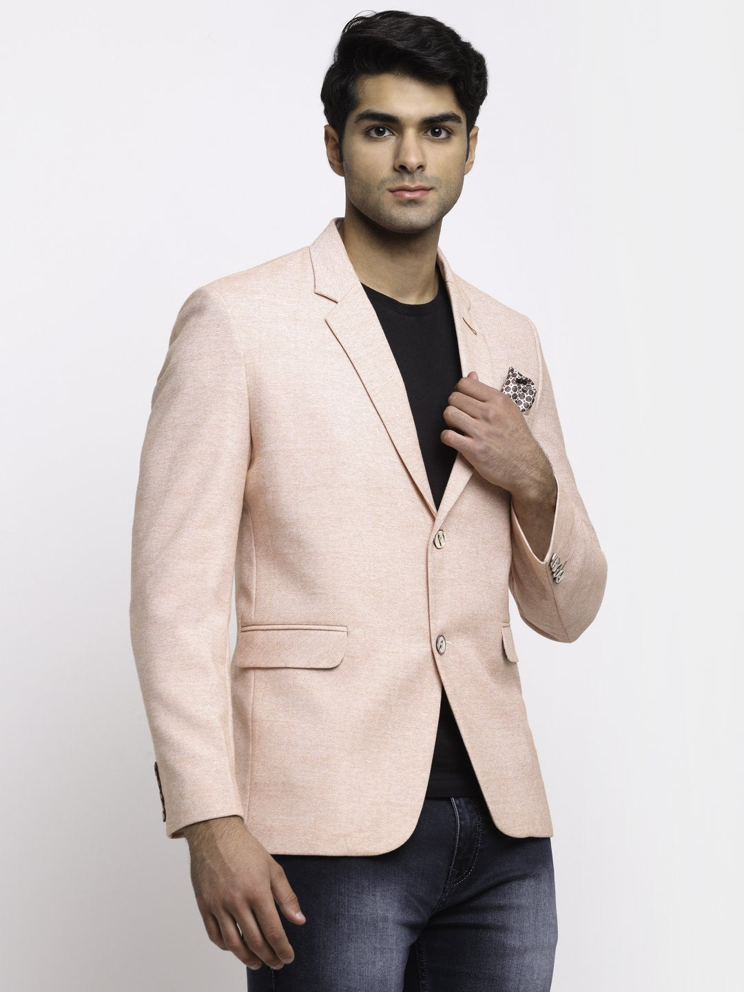 Men Pink Notched Lapel Solid Coat