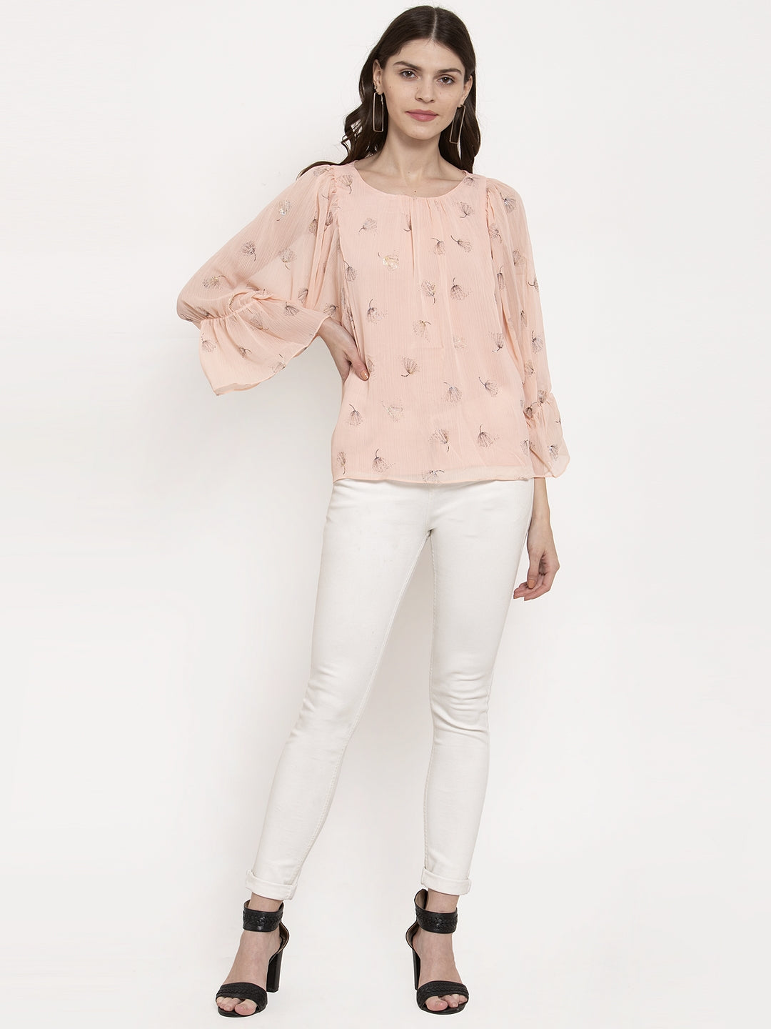 Women Pink Floral Printed Flared Fit Top