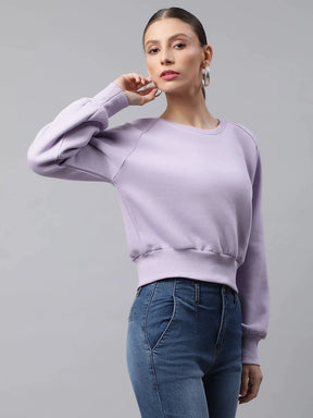 Women Lilac Raglan Sleeves Anti Fit Fleece Sweatshirt