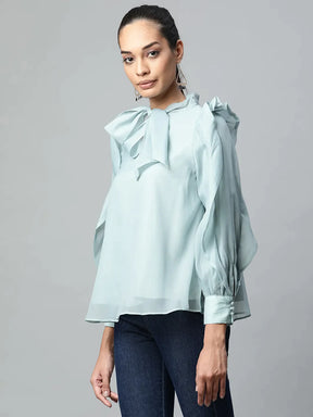 Women Keyhole Neck Full Sleeve Blouson Top
