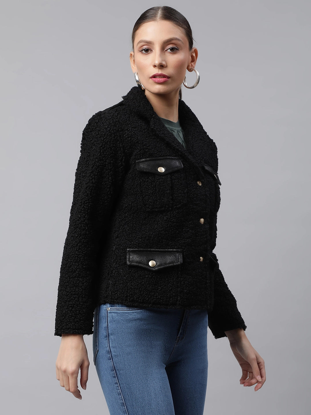 Black Polar Straight Fit Fleece Jacket - Global Republic