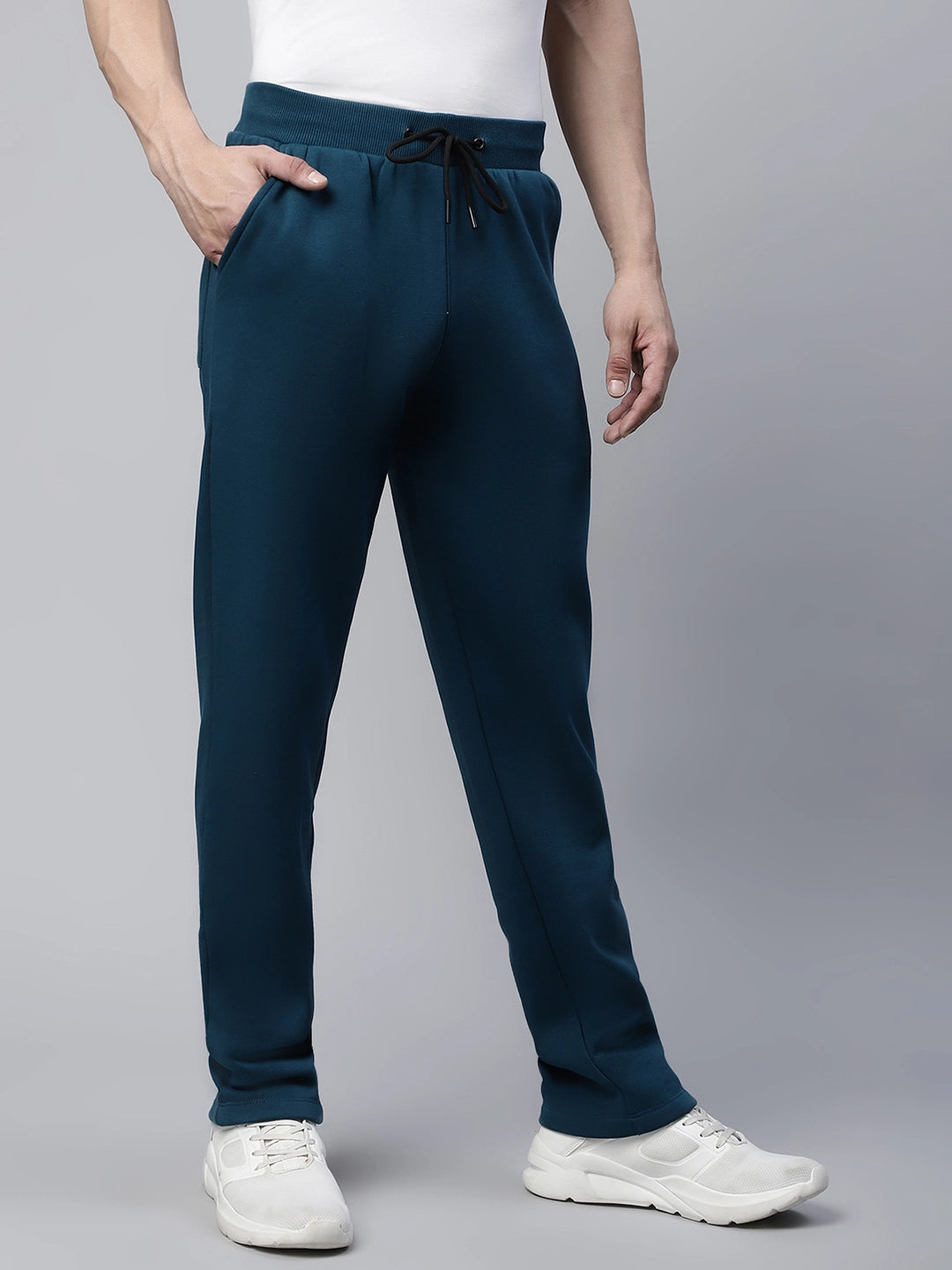 Mens Teal Contrast Drawstring Straight Leg Straight Fit Mid Rise Lower