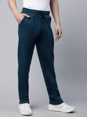 Mens Teal Contrast Drawstring Straight Leg Straight Fit Mid Rise Lower