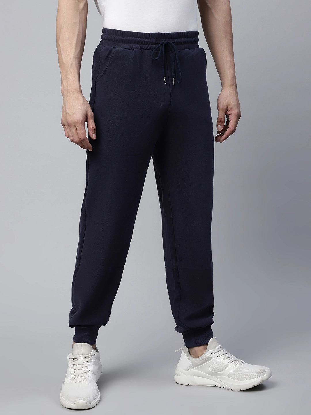 Mens Navy Blue Drawstring Regular Fit Mid Rise Jogger