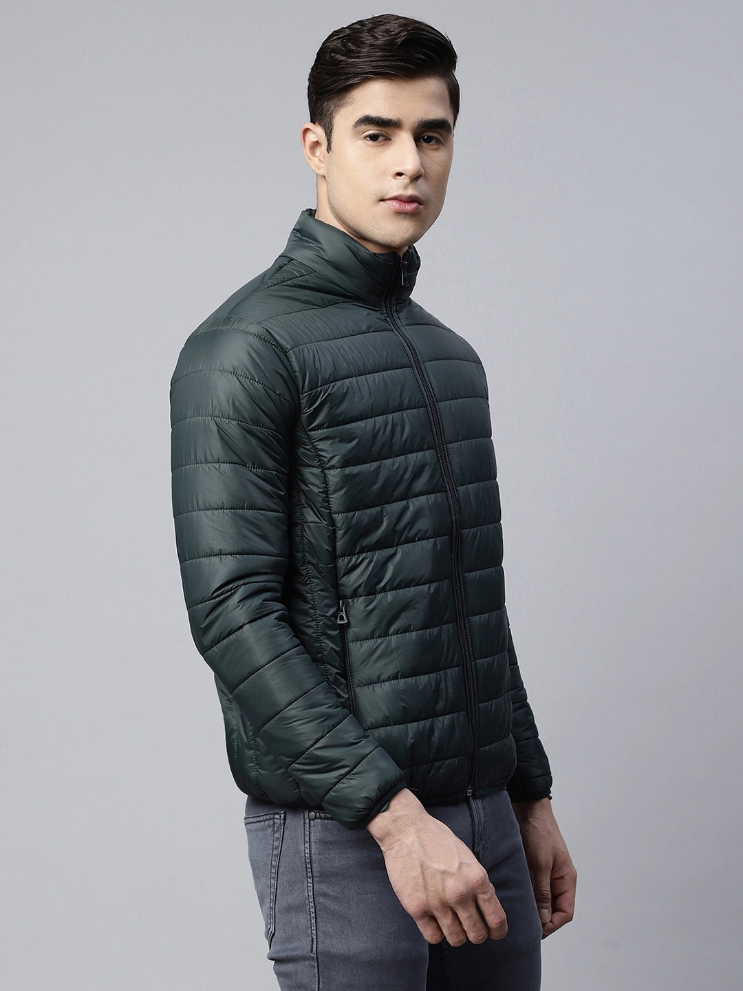 Mens Bottel Green Windproof Puffer Jacket