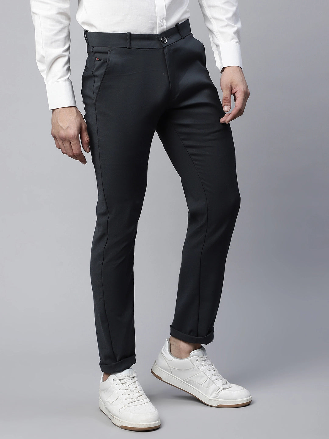 Mens Green Regular Fit Mid Rise Trouser - Global Republic