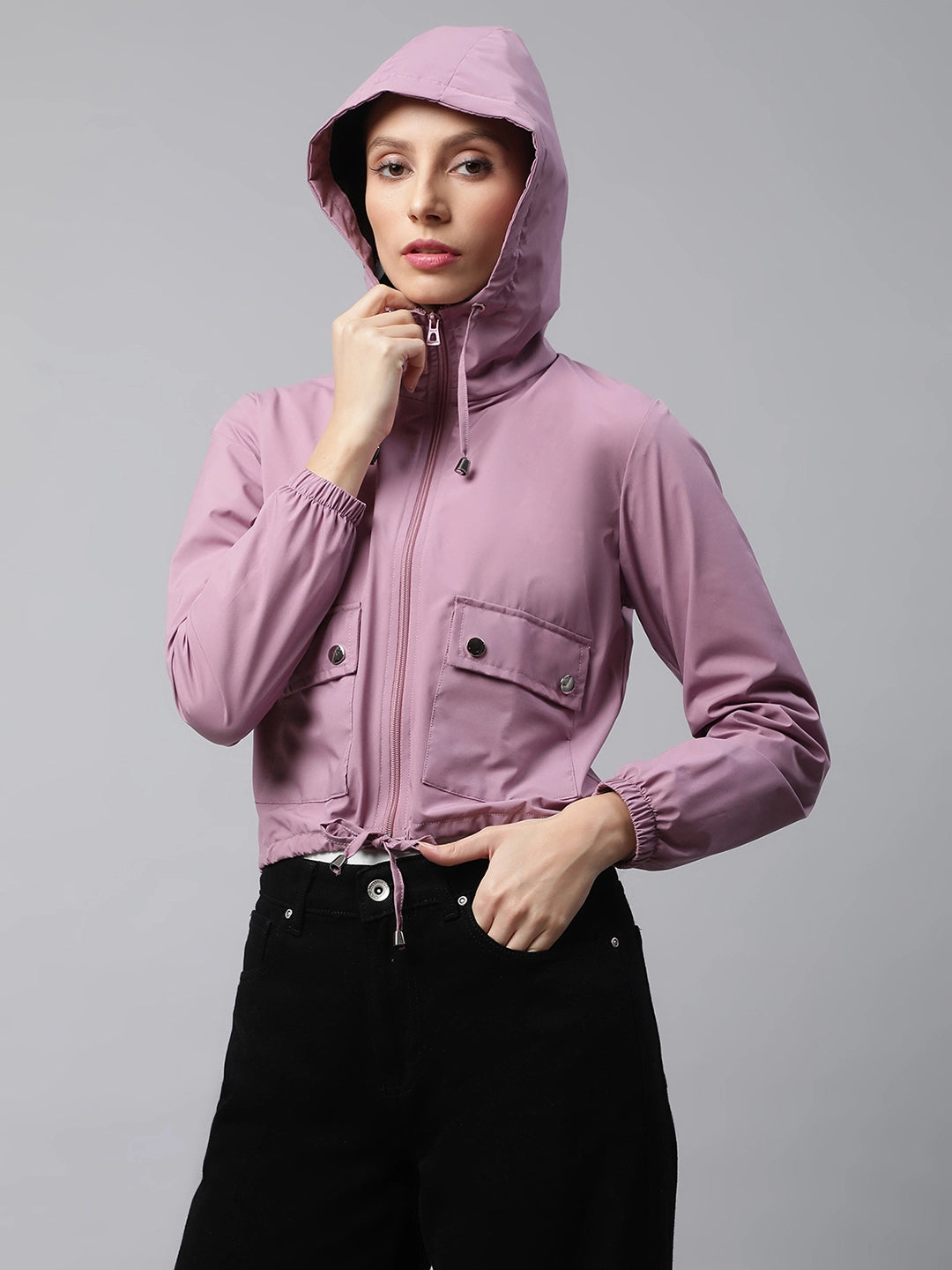 Mauve Hooded Crop Jacket - Global Republic