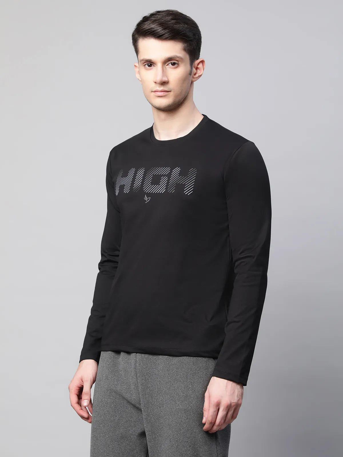 Mens Black Slim Fit Typographic Rubber Printed Sweatshirt