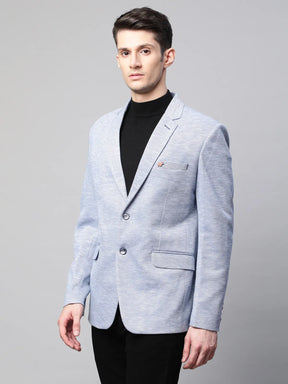 Mens Sky Blue Cotton Terry Slub Textured Single Breasted Coat