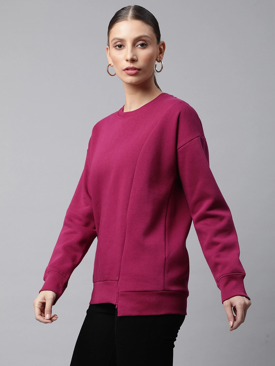 Plum Asymmetric Fleece Sweatshirt - Global Republic