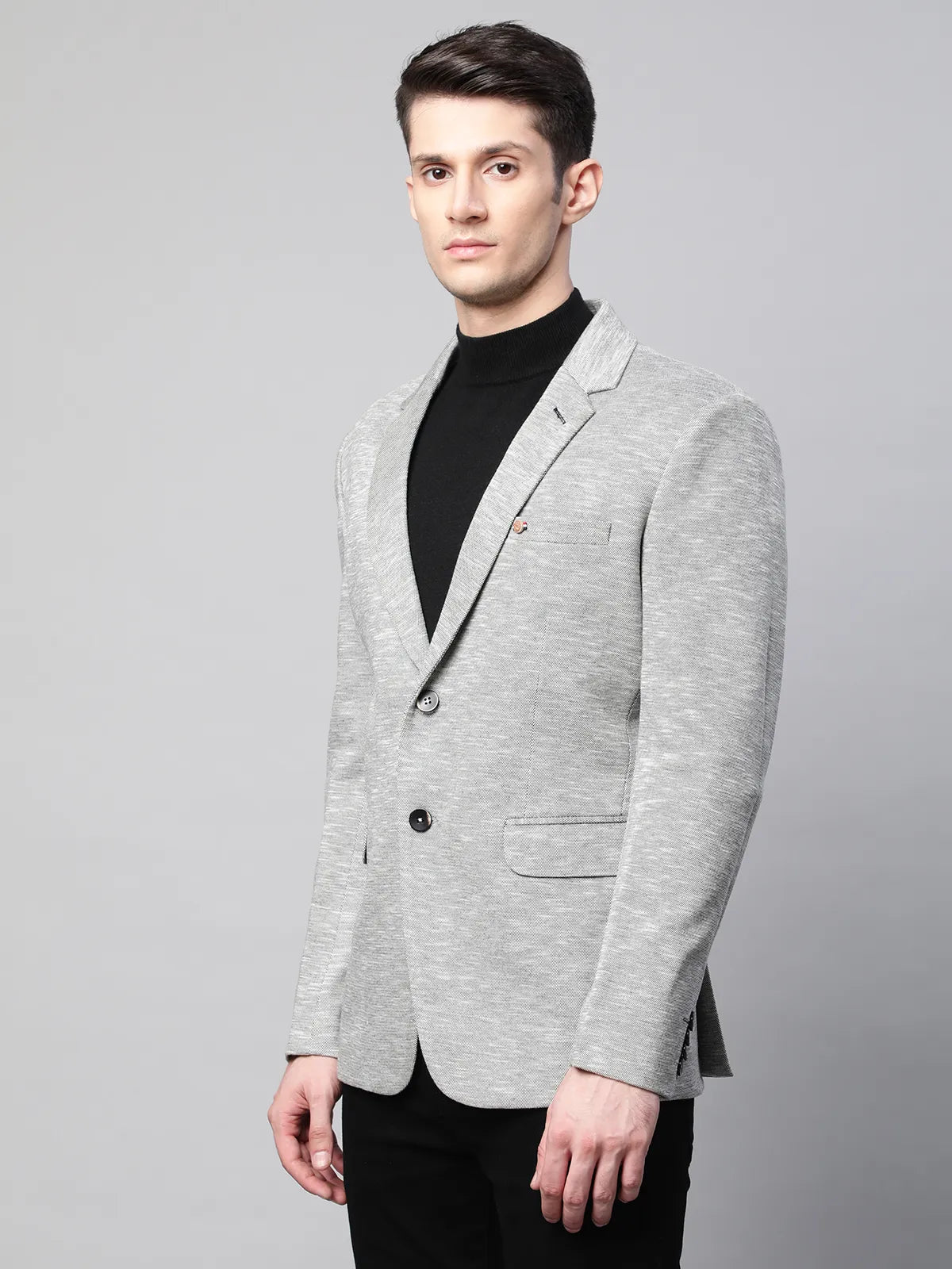 Mens Grey Cotton Terry Slub Textured Single Breasted Coat - Global Republic