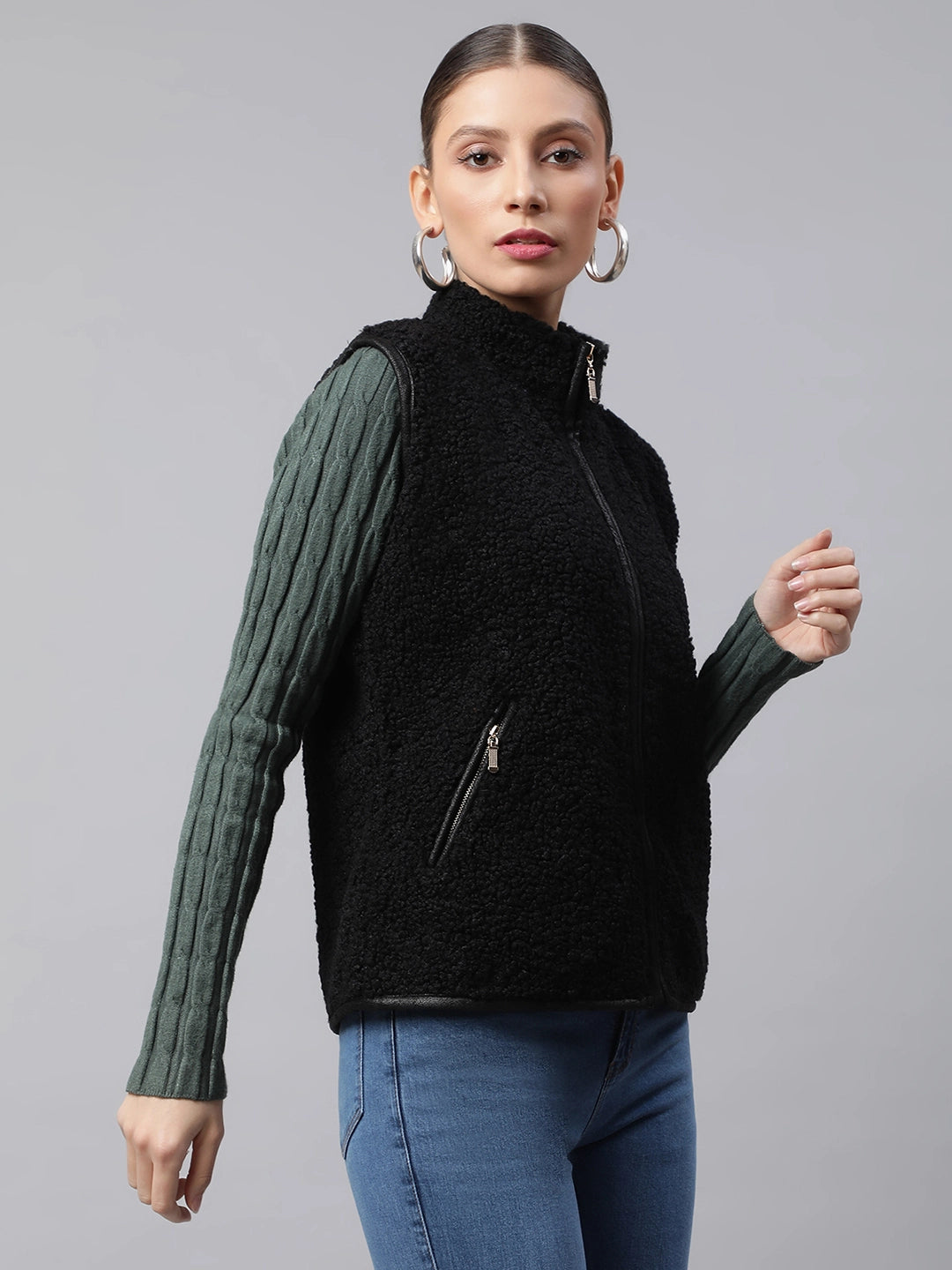 Black Fleece Slim Fit Zipper Jacket - Global Republic