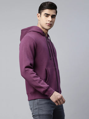 Mens Mulberry Solid Regular Fit Fleece Hooded Sweatshirt