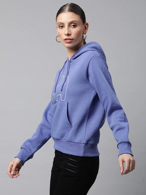 Women Purple Kangaroo Pocket Loose Fit Fleece Hooded Sweatshirt