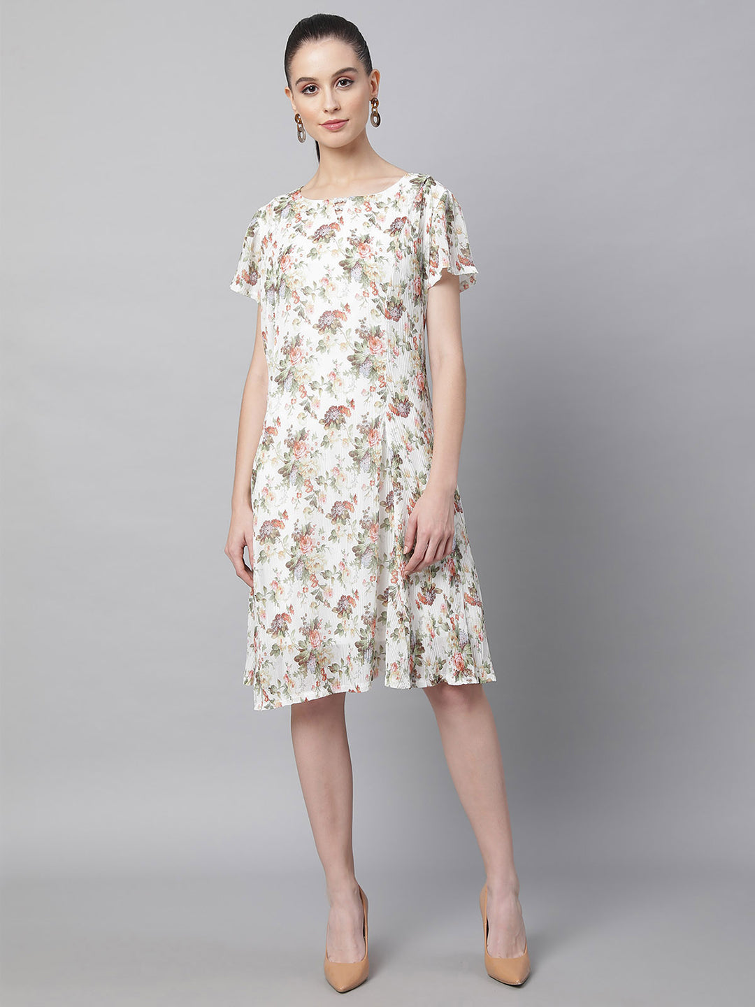 women white polyester printed dress