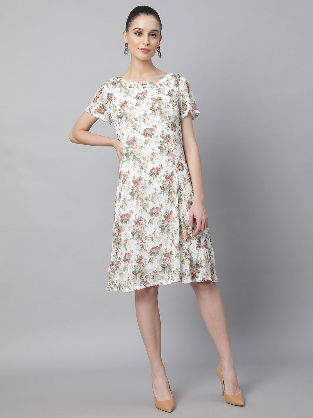 women white polyester printed dress