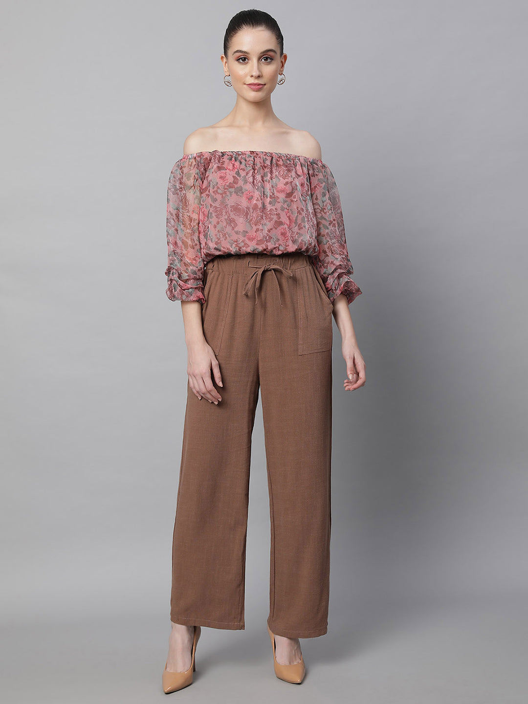 Off-Shoulder Printed Cropped  Blouson Top - Global Republic