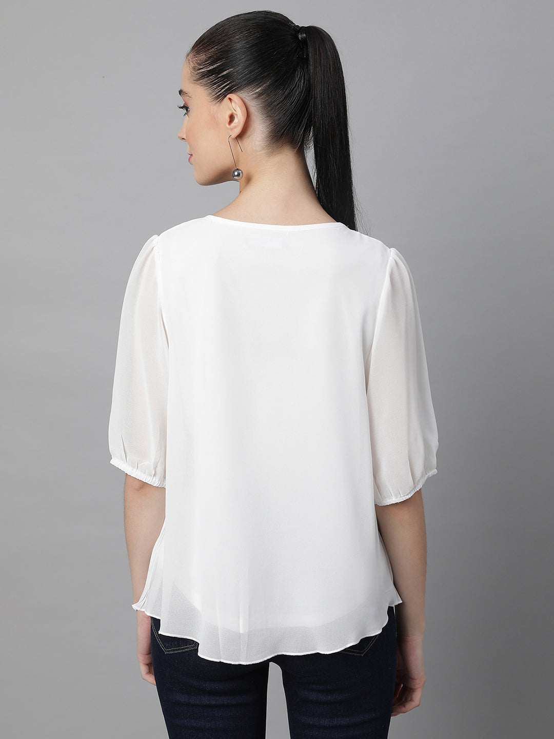 Women Oval Neck Flared Fit Blouson Top