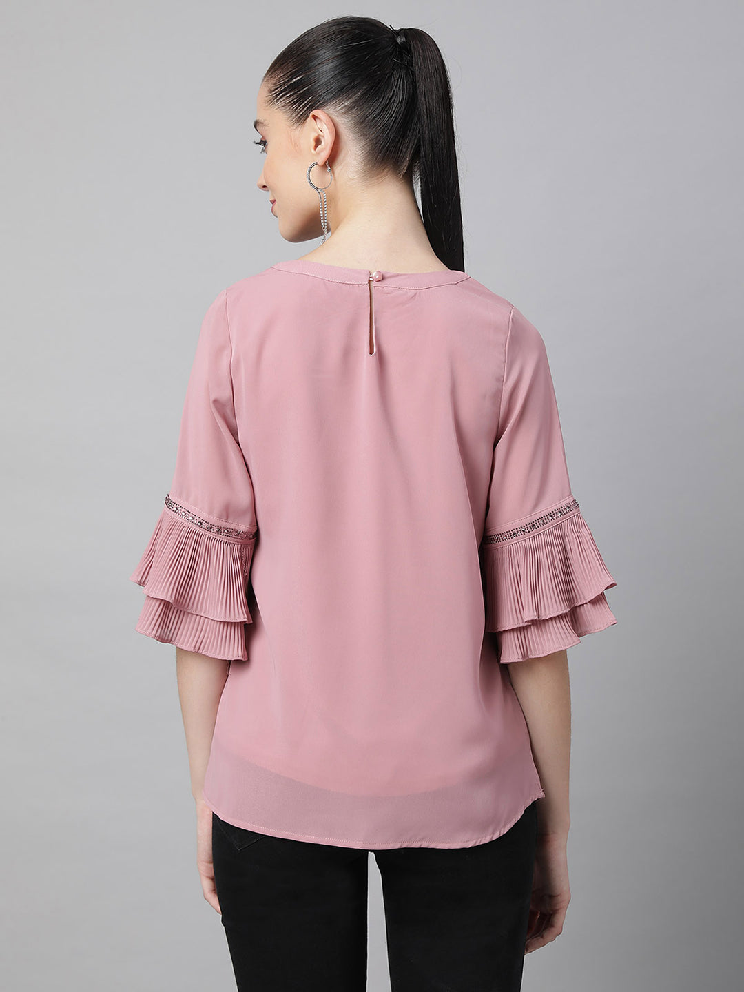 Women Bell Sleeves A-Line Dusky Pink Blouse Top