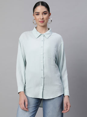 women blue collar neck solid shirt