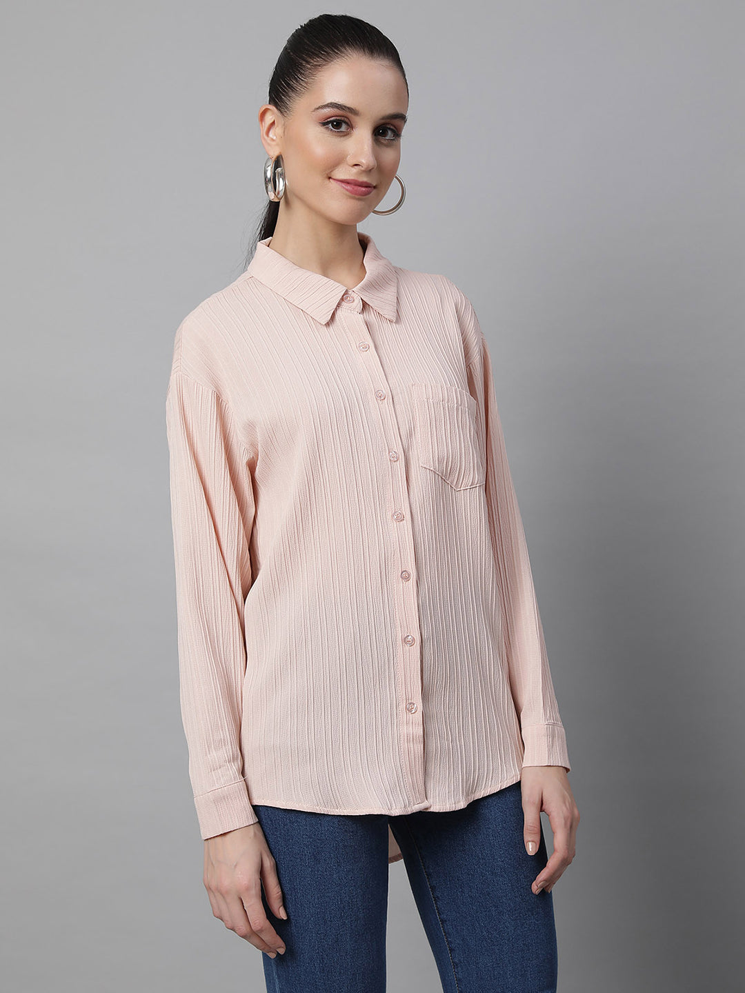 women pink cotton embroidered shirt