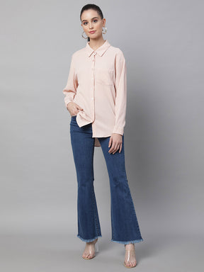 women pink cotton embroidered shirt